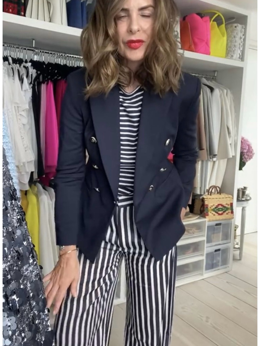 Zara Striped Wide-Leg Trousers – Blue & White (As Seen on Trinny Woodall!)